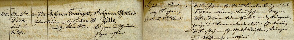 Taufeintrag vom Vater Johann Traugott 1824 in der Kirchgemeinde Colditz