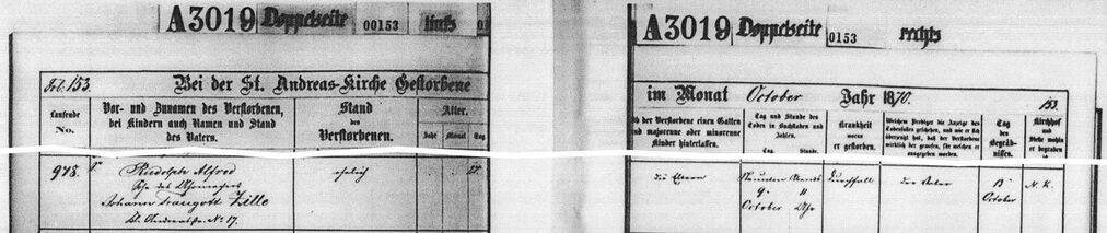 1870 Sterbeeintrag vom Bruder Rudolph Alfred